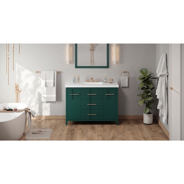 Jeffrey Alexander 48In. Forest Green Katara Vanity, Lavante Cultured Marble Vessel Vanity Top, Intgrtd Rctngl Bowl VKITKAT48GNLAR - main